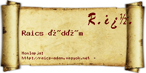 Raics Ádám névjegykártya